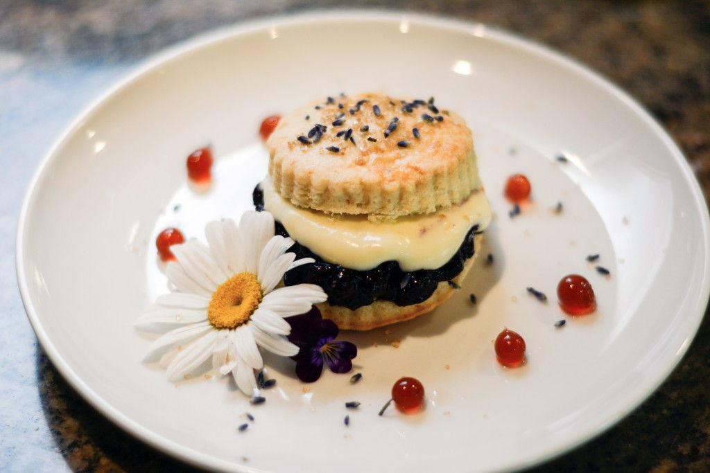 Lavender Short Cake with Blueberry Compote and Gooseberry Lemon Balm Cream with Strawberry Pearls Foodie Pages August Chefs Box #FoodiePages #ChefsBox